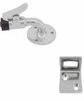 Top Notch Marine Door Stopper With 90 Degree Holder And Rubber Tip For Boats Rvs Campers To Keep Doors Locked Stable Using Durable Stainless Steel That Protects Paint And Handles Heavy Vib hardware components including mounted holder and base plate.