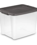 Heavy Duty Clear Plastic Storage Bins 50 Quart Stackable Totes With Secure Latches For Home Garage Organization 24 Pack clear storage bin with gray lid