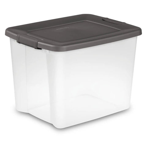 Heavy Duty Clear Plastic Storage Bins 50 Quart Stackable Totes With Secure Latches For Home Garage Organization 24 Pack clear storage bin with gray lid