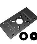 Top Shelf Aluminum Router Base Plate Precision Milling Table Insert For Woodworking Trimming Tasks with mounting holes and center bushings.