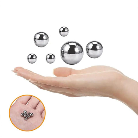 600 Pcs Stainless Steel Bearing Balls Set In 12 Metric Sizes From 1mm To 8mm For Bikes And Industrial Builds Corrosion Resistant Precision Mix Kit For Bearings Gears Sliders And DIY Machinery, assorted balls in hand