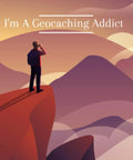 Illustration of a hiker on a cliff with text 'I'm A Geocaching Addict' for Geocaching Addict Log Book Gear Up For Hidden Treasures And Field Notes A Fun Outdoors Notebook To Track Coordinates Cache Hints Distances And Adventure Details For Every Treasure Hunter.