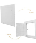 Heavy Duty Abs Access Panel For Drywall Ceilings, showing open and closed positions for easy access in bathrooms.