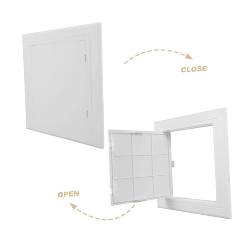 Heavy Duty Abs Access Panel For Drywall Ceilings, showing open and closed positions for easy access in bathrooms.