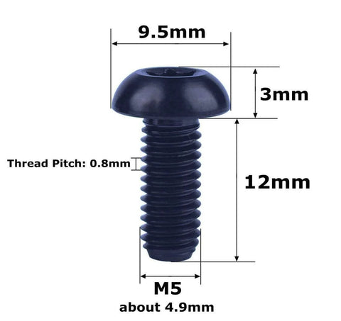 Premium Titanium M5x12mm Torx Head T25 Bolts For MTB And Road Bikes Water Bottle Cage Screws 4 Pack Black Finish close-up