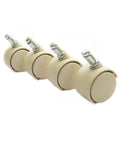 Side view of a set of 4 almond-colored Chromcraft casters with metal stems