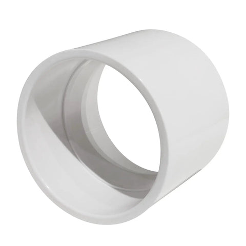 6 Inch PVC DWV Coupling For Drain Waste And Vent Sanitary Fitting White PVC Pipe Connector Adapter in a side view