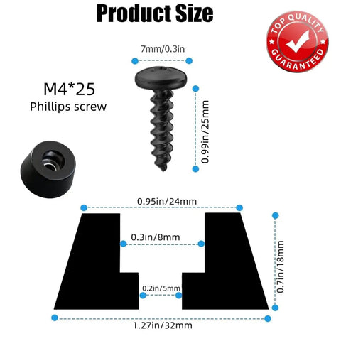Heavy-Duty Rubber Isolation Feet Four Pack With Steel Inserts dimensions image showing screw and mounts for audio equipment.