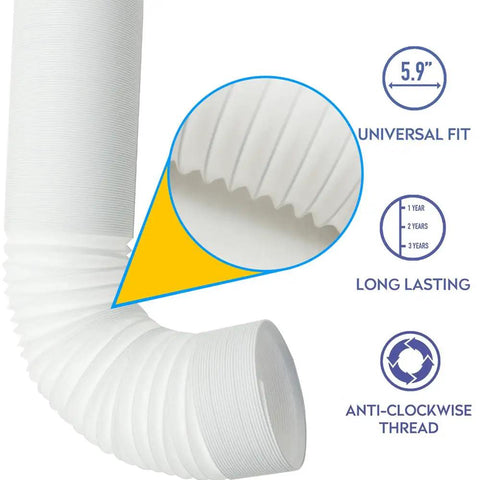 Portable Air Conditioner Exhaust Hose With 5.9 Inch Diameter And 90 Inch Length, Anti Clockwise Thread, close-up detail view