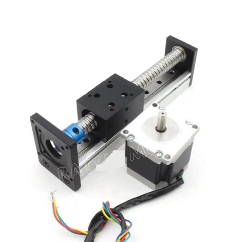 Upgrade Your 3D Printer Game With This Smooth SFU1605 Linear Guide Ballscrew Motion Table At 200 Mm Paired With A Nema Stepper Motor For Precision That Slaps And Builds Like A Boss with black housing and stepper motor.