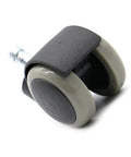 Silent Glide Office Chair Casters Twin Wheel Design 2 Inch Soft Rubber Rollers Heavy Duty with gray rollers and swivel lock.