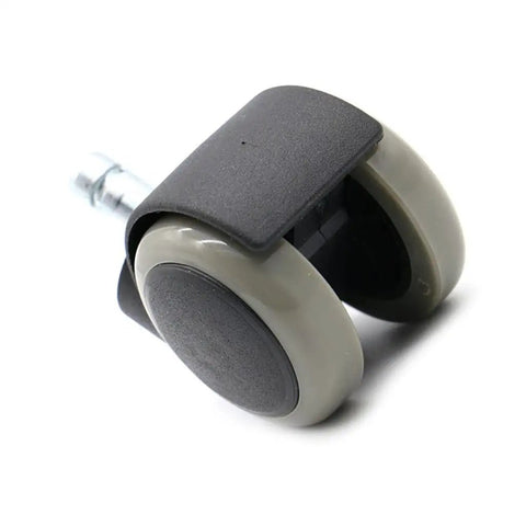 Silent Glide Office Chair Casters Twin Wheel Design 2 Inch Soft Rubber Rollers Heavy Duty with gray rollers and swivel lock.