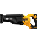 Heavy Duty Cordless Reciprocating Saw With Flexvolt Power And One Point One Two Inch Strokes For Fast Demolition Jobs Totally No Sweat Quick Blade Swaps Tool Only, black and yellow design.