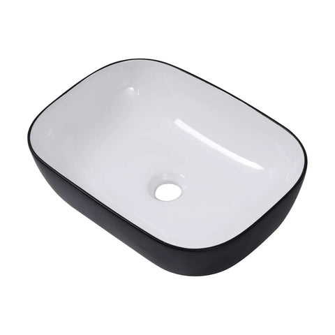 Round Vessel Sink 16x16 Inches For Bathroom Above-Counter Ceramic Basin, Dope Modern Black And White Vessel Sink