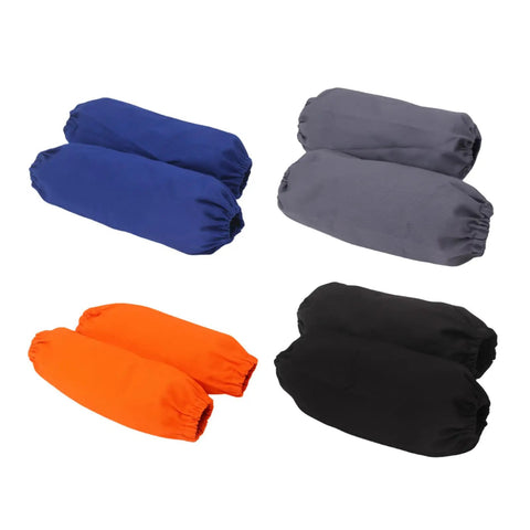 Heavy Duty Welding Arm Protectors With Flame Retardant Gray Sleeve Guards For Shop And Auto Repair Crews Who Need Cool Comfortable Forearm Shielding Against Hot Sparks And Debris During Serious Builds. Multi-color set including gray, blue, orange, and black sleeves.