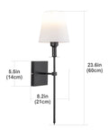 Two Pack Battery Operated Wall Sconces With Remote Control, black finish, measurements, product dimensions shown