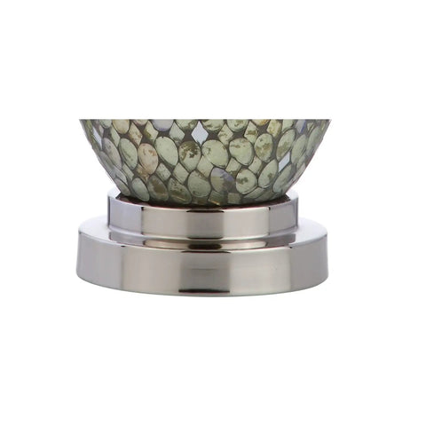 Close-up of Dope Green Mosaic LED Table Lamp with iron base and nickel accents coastal traditional style UL listed