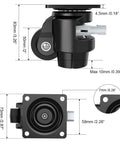 Dimensions of Heavy Duty Leveling Casters With Ratchet Handle Set Of 4 Industrial Casters 2200 Lbs Capacity 2 Inch Adjustable Nylon Wheels