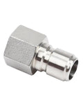 Side view of Stainless Steel Female Quick Disconnect FPT One Half Inch Homebrewing Fitting Connector, durable 304 stainless steel.