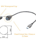 Rugged IP67 USB 3.0 A Male To Female Bulkhead Panel Mount Extension Cable 0.3M Waterproof Cap 5Gbps Data Transfer Diagram