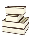 Top Tier Setup For Messy Drawers This Foldable Beige Drawer Organizer features four storage boxes made of soft non woven fabric.