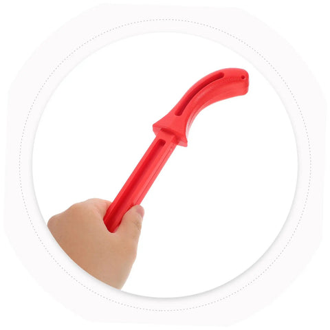 Hand holding red piece from Two Piece Woodworking Safety Push Stick Set Yellow And Red Gripper Blocks For Carpentry Table Saw Router Jointer