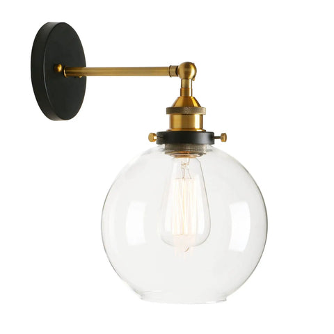 Industrial Vintage Slope Pole Wall Mount Sconce With 7.9 Inch Globe Milk White Glass Shade Antique Style Wall Light Fixture For Living Room Hallway Bedroom Vintage Industrial Charm, showing glass bulb suspended from brass mount against white background.