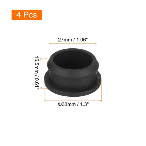 Hella Sturdy Snap In Round Silicone Hole Plugs for 27 mm, black rubber seal with dimensions, ideal for cabinetry and projects