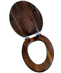 Straight Up Heavy Duty Elongated Toilet Seat With Quick Release Stainless Hinges And Smooth Slow Closing Wood Lid Cover For Real Deal Bathroom Comfort And Style, open view showing bamboo texture.