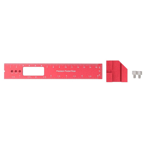 6 Inch Woodworking Ruler With Adjustable Sliding Stop, Aluminum Alloy Pocket Ruler With Engraved Scales highlighting ruler parts and stop