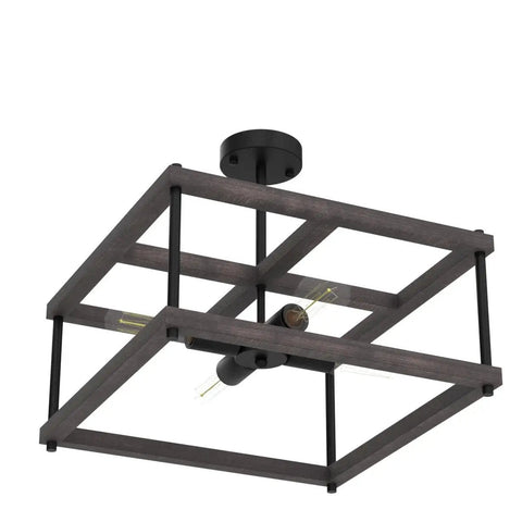 4 Light Farmhouse Semi Flush Mount Ceiling Light Rustic Wood And Black Metal Industrial Vibe Fixture For Living Room Dining Room Hallway Kitchen Entryway Now