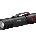 Hella Bright 1000 Lumen Rechargeable LED Flashlight With Twist Focus, durable black design with belt clip, USB AC DC recharging option.