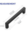 Black 5 Inch Square Cabinet Pulls 30 Pack Stainless Steel Kitchen Cabinet Handles Modern Hardware dimensions diagram