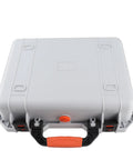 Precision Cut Foam Insert Hard Case With IP67 Waterproof Seal, grey with orange handle, closed view.