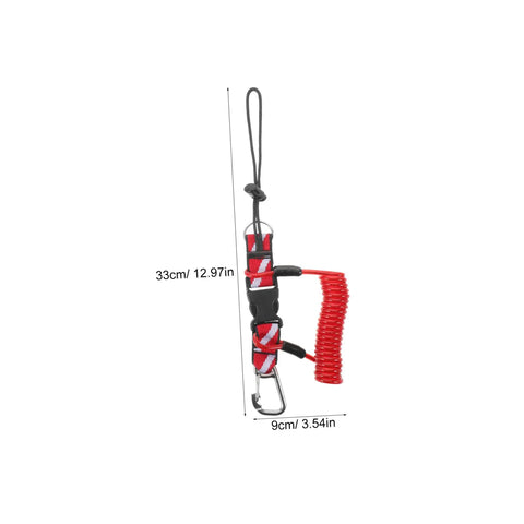 Coiled Diving Lanyard With Quick Release Buckle For Underwater Camera And Flashlight Securement, Red Scuba Webbing Strap, 33cm