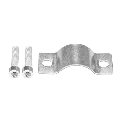 Metal clamp with two screws for assembly; shown uninstalled.