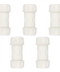 Rock Solid One And One Half Inch Compression Pvc Coupling Fittings 5 Pack Schedule 40 Pipe Connector shown from above.