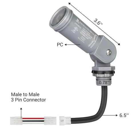 Dusk To Dawn Photocell Sensor Switch For Outdoor Low Voltage Lighting With Swivel Mount, includes 3 pin male to male connector