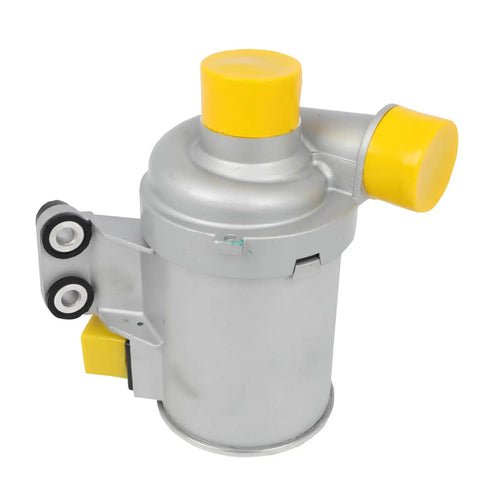 High Performance Electric Coolant Water Pump For Bmw X3 X5 And Volvo Xc90 Models 2.0L Turbo L4 Engines Hassle Free Bolt On Replacement Oem 31368419 Rock Solid - silver body with yellow caps.
