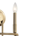 Classic Bronze 2 Light Wall Sconce, 10.75 Inch with push-in tabs, close-up of single candle-style bulb and bronze finish.