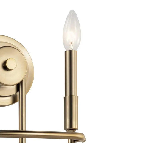 Classic Bronze 2 Light Wall Sconce, 10.75 Inch with push-in tabs, close-up of single candle-style bulb and bronze finish.
