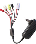RC Car Battery Charger For NiMH NiCd Packs With Smart Balanced Charging, multiple connectors, black plug, side view
