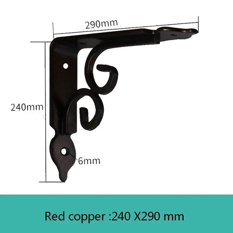 Heavy Duty Cast Iron Corner Shelf Brackets, 290mm x 240mm, supporting shelves with decorative scroll design.