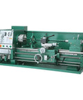 12 Inch By 36 Inch Gear Head Wood Lathe With Cam Lock Spindle And Gap Bed Turn Up To 17 Inches Across Nine Speed Settings From 70 To 1400 RPM, features lever controls and sturdy design.