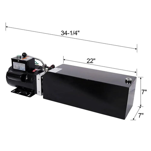 Rock solid Yaton Single Acting Hydraulic Power Unit with heavy duty steel reservoir for dump trailers, dimensions 34-1/4" x 22" x 7".