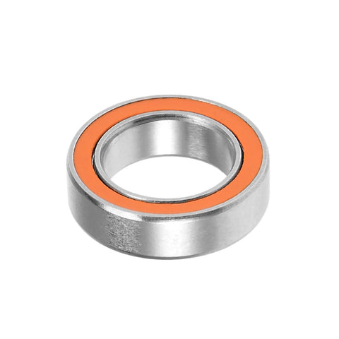 Close-up of a ceramic S688 ball bearing with orange seal, 8x16x5 mm