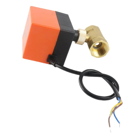 Rock Solid Forged Brass Motorized Ball Valve With Smooth Electric Actuator For Dc 12 To 24V Hvac Hydronic Control G3 4 Dn20 Heavy Duty Heating Cooling Rig Automation close-up view with electric actuator and brass fitting.