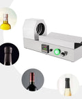 Hassel Free Electric Heat Shrink Wrapping Machine With Digital Thermostat Control seals PVC capsules on various bottles.