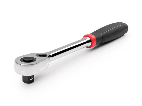 Half Inch Drive Ten And One Half Inch Quick Release Comfort Grip Ratchet With 90 Tooth Gear And Ultra Compact Head shown from side view