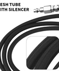 Mesh tube with silencer for pneumatic tools, showcasing black flexible material and connector attachment.